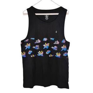 NWT Volcom Summerside Tank Top Mens Medium Black Floral Graphic